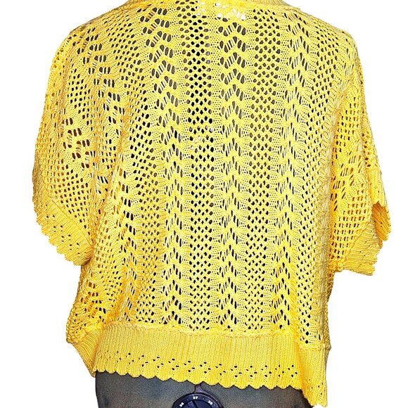 Womans Cato boho-chic butter yellow open knit pattern light weight cardigan 22/2 - Picture 4 of 11